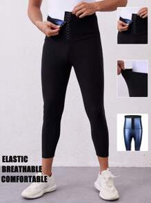 Men's Plain Color Waist Buckle Casual Sweat Pants - Black - View 1