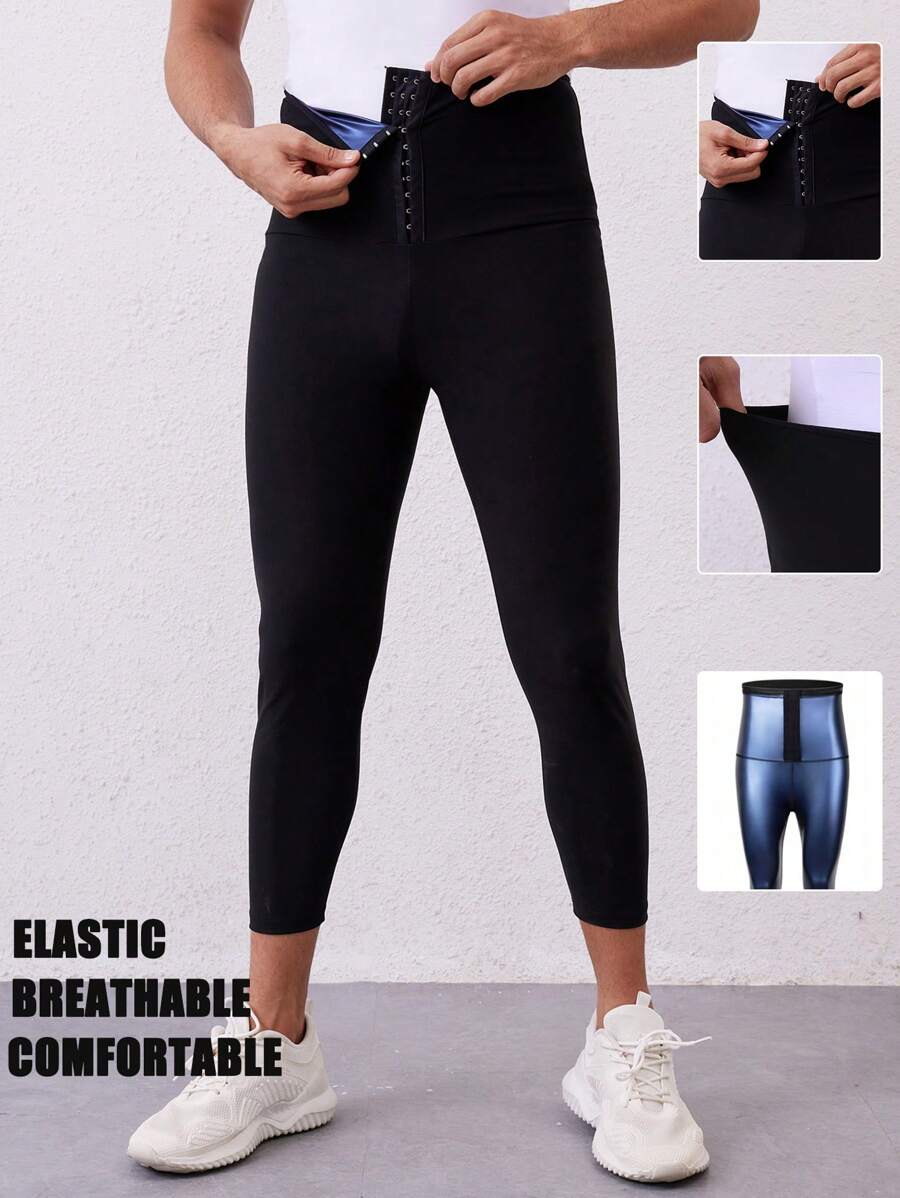 Men's Plain Color Waist Buckle Casual Sweat Pants - Black - View 1