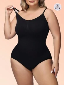 3 Stücke/Set Damen Große Größen nahtloser Trägerhemdchen-Set mit Trägerhemdchen-Oberteilen, Taillenformer und Shorts, Formende Unterwäsche-Set