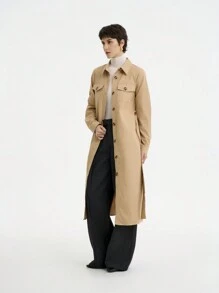 SHEIN LUNE Women's Fashion Commuter Casual Comfortable Elegant Long Sleeve Lapel Open Front Belt Solid Color Trench Dress Maxi Women Outfit Fall Cloth For Women - Camel - View 6