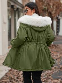 Calvaya Chaqueta de forro polar de manga larga con cintura ajustada, estilo patchwork y peluda, talla grande