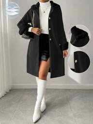 Almamuse Women Casual Patchwork Fluffy Collar Single Breasted Long Coat, Autumn/Winter Fall Cloth For Women