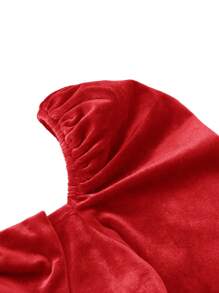 Tween Girl Sweetheart Neck Bow Decoration Puff Sleeve Velvet Ladylike Dress , Christmas