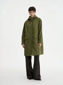 SHEIN LUNE Women's Casual Cotton Hooded Zip-Up Long Sleeve Loose Warm Thick Jacket, Suitable For Outdoors, Home, Office, Fashion & Elegant, Green, Autumn/Winter - Dark Green - View 6