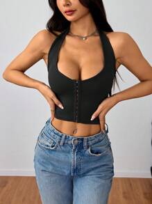 INAWLY Effen Halter Hals Eenvoudig Camisole Voor Dames, Casual Dagelijkse Kleding