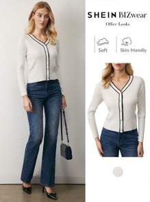 BizChic 白色开衫白色毛衣，时尚女士毛衣，春夏季女士办公室服装 - 白色 - 查看 1