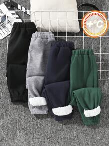 Kids 4pcs/Set Tween Boy Casual Solid Color Winter Pants,Versatile Knitted Black Summer School Pants,Suitable For Holiday,Sports & All-Season Wear - Multicolor - View 4