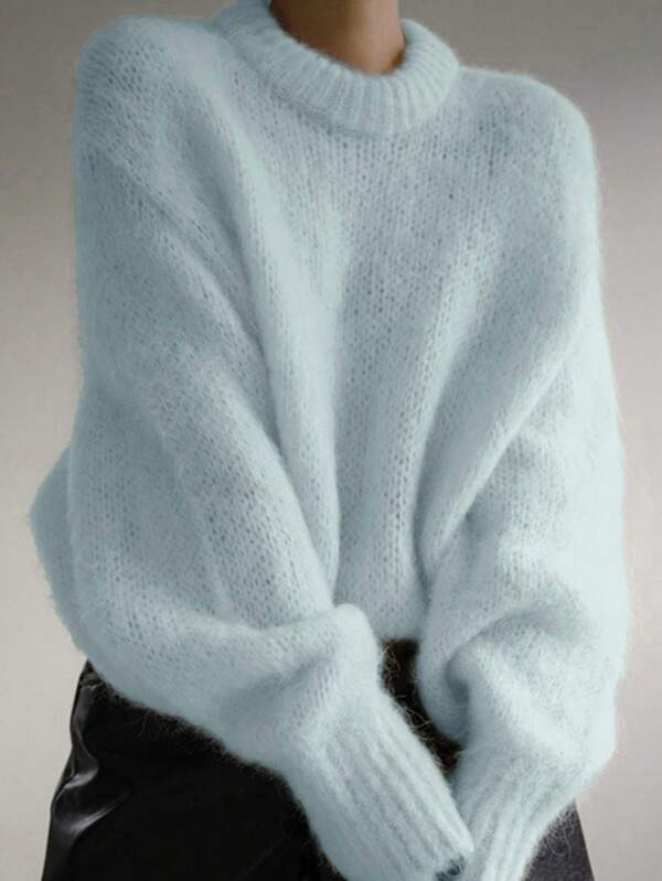 DAZY Women Casual Oversize Crewneck Ribbed Loose Sweater