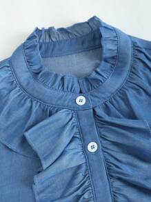 Chiquease Của phụ nữ Màu thuần Ruffled Hem Áo sơ mi - Màu xanh lam - Xem 7