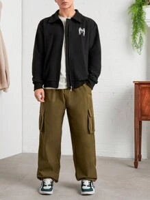 RueChic Men Angel And Cross Printed Zip Up Regular Jacket - Black - View 5