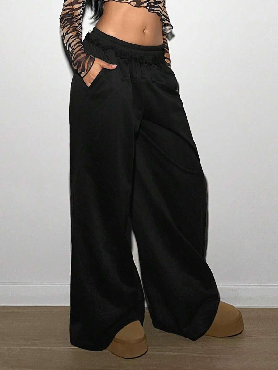 StreetHx Oversized Loose Fit Women Street-Style Sweatpants, - Black - View 1