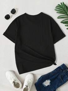 SHEIN 1 pieza Camiseta de cuello redondo con gráfico de texto de bendición del Año Nuevo Lunar, talla grande, informal, para niñas, regalo de Año Nuevo