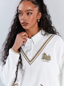 Athîral Women's Front Button Long Sleeve Solid Color Patchwork Casual Sweatshirt