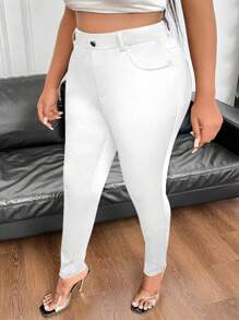 Maweii Kích thước lớn Màu thuần Quần bó sát - trắng - Xem 7