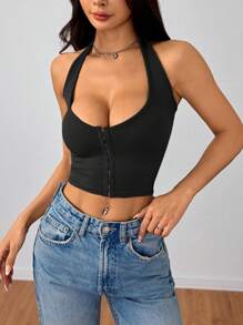 INAWLY Effen Halter Hals Eenvoudig Camisole Voor Dames, Casual Dagelijkse Kleding