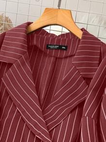 SHEIN LUNE 适合办公室、秋季穿着的大码条纹双排扣西装外套和直筒裤