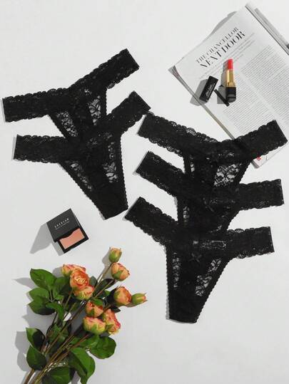 مجموعة ملابس داخلية برباط زهري 5 حبات، ملابس داخلية مثيرة