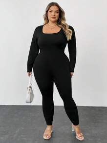 SHEIN CURVE+ Plus Size Solid Color Slim Fit Jumpsuit