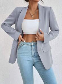 Chiquease Solid Shawl Collar Blazer Fall Cloth For Women - Baby Blue - View 6