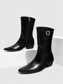 CUCCOO GRLICON 女式中筒靴，Y2K 风格，朋克摇滚，机车风，酷女孩装，适合万圣节、圣诞节和派对 - 黑色 - 查看 5