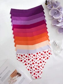 12pcs/Set Heart Pattern Seamless Briefs For Valentine's Day - Multicolor - View 2