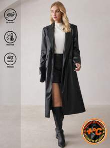 BizChic Fashion Commute Black Lapel PU Leather Double Breasted Jacket - Black - View 2
