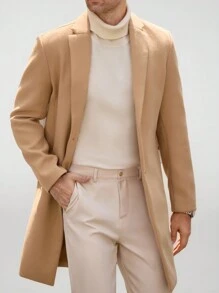 Manfinity VCAY 适合秋季的编织修身长款休闲男士外套 - 棕色 - 查看 1