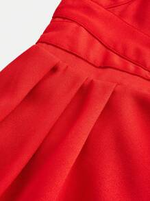 SHEIN Girlism Váy thường ngày buộc dây hở lưng đan chéo màu trơn cho bé gái tuổi mới lớn - Đỏ - Xem 4