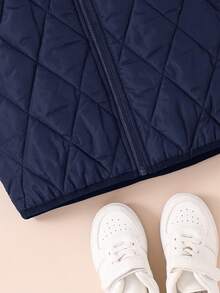 SHEIN 2pcs Kids Young Boy Gift Hat. Leisure, Simple, Versatile, And Warm Winter Coat Parka Coat Two-Piece Set Suitable For Christmas And New Year Outings