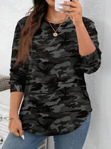 SHEIN LUNE Casual minimalistische allover camouflage print losse pasvorm pullover sweatshirt, grote maat