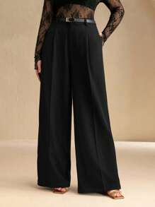 Anewsta Plus Size Women Straight Leg Casual Business Trousers With Belt Graduation,Back To School,Teacher Outfits For Women Winter Fall Autumn - Black - View 1