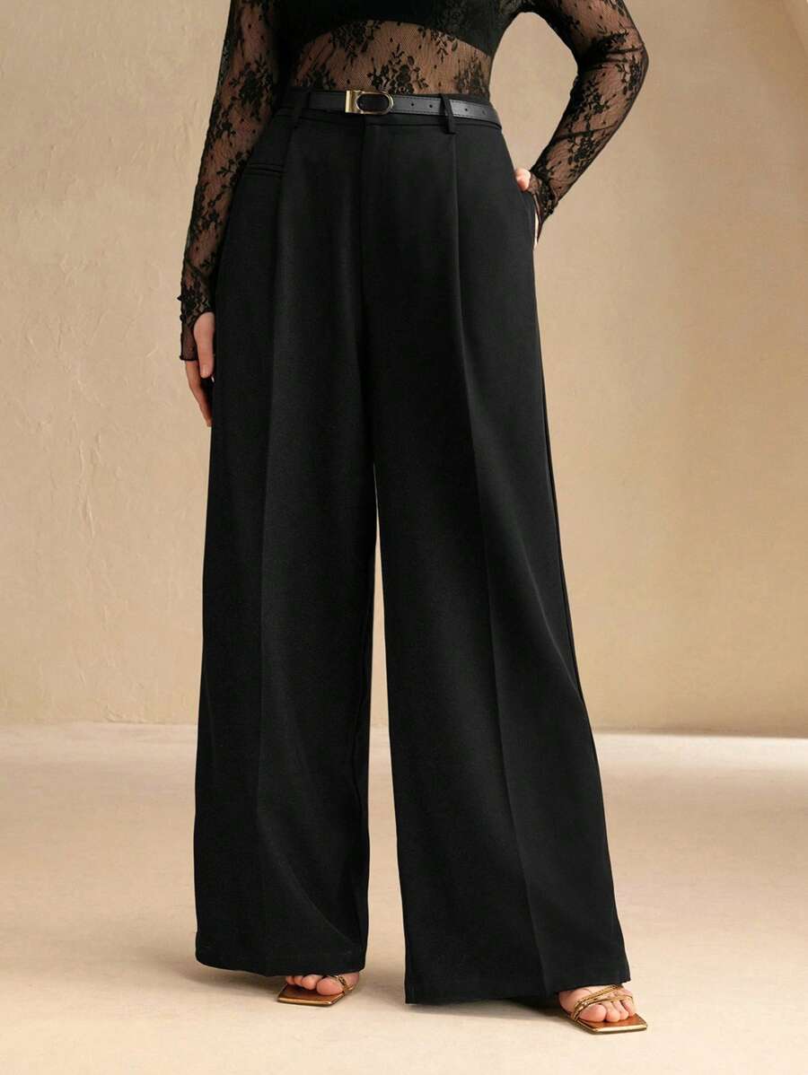 Anewsta Plus Size Women Straight Leg Casual Business Trousers With Belt Graduation,Back To School,Teacher Outfits For Women Winter Fall Autumn - Black - View 1