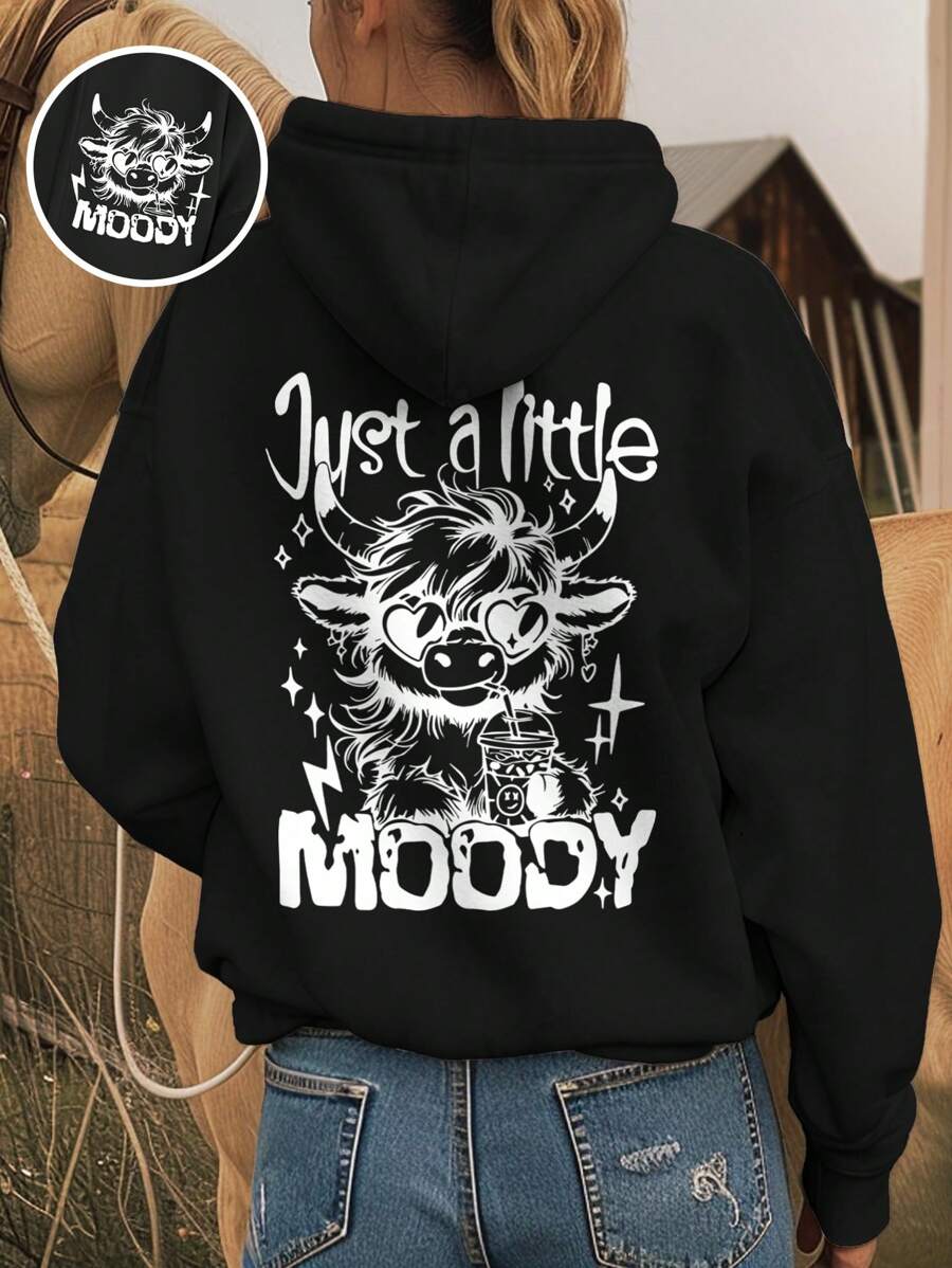 INAWLY Sudadera casual con capucha de manga larga con eslogan y gráfico de vaca, de hombros caídos, para otoño/invierno, tops de manga larga, graduación, maestras, vuelta al colegio