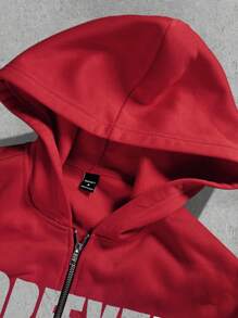 Manfinity EZcore Sudadera con capucha de manga larga con cierre de cremallera, con estampado de lema y estrella, para hombres en otoño. Sudadera con cremallera con texto, para regalo de amigos, esposo o novio