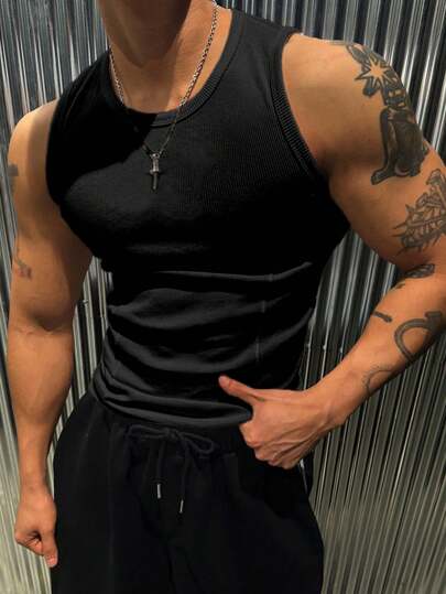 Manfinity Dauomo Men's Solid Color Crew Neck Sleeveless Casual Tank Top