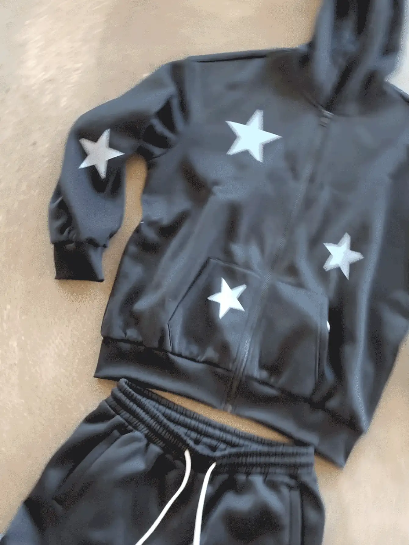 PAVTROS 男士休闲星星印花连帽运动衫和运动裤套装，秋季