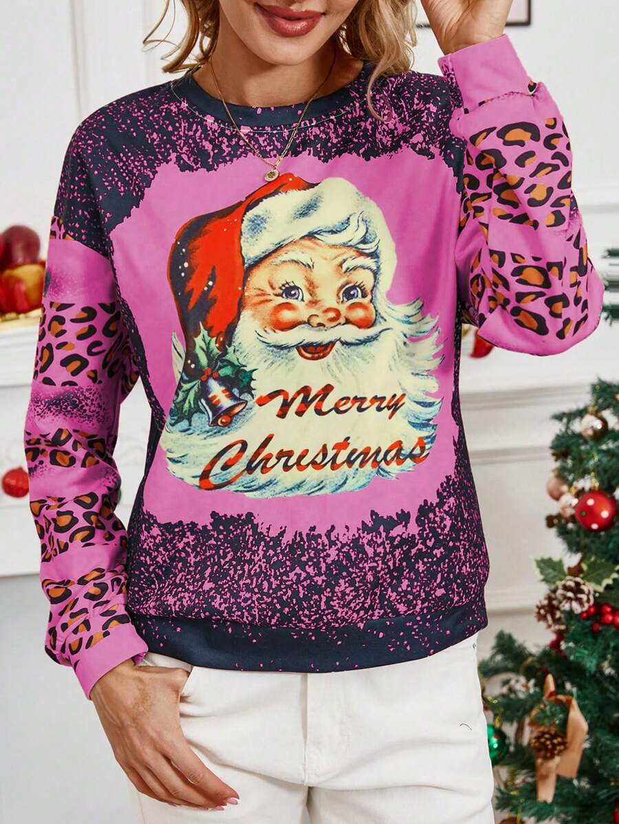 SHEIN LUNE Christmas Style Casual Long Sleeve Sweatshirt, Minimalist And Fashionable For Everyday Wear Pullover Fall - Multicolor - View 1