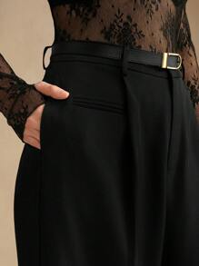 Anewsta Plus Size Women Straight Leg Casual Business Trousers With Belt Graduation,Back To School,Teacher Outfits For Women Winter Fall Autumn - Black - View 5