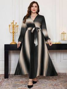 Modelyn Elegant Criss Cross V-Neck Printed Plus Size Dress Maxi Women Outfit Long Evening Dresses Fall Cloth For Women