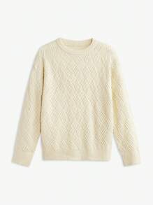 AKNOTIC Business Casual Áo len dệt kim cổ tròn thả vai rộng rãi cho nam, phù hợp cho mùa thu/đông - trắng - Xem 2