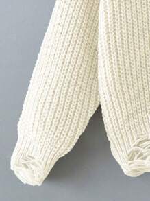 少女休闲纯色破洞毛衣，百搭秋冬季款 - 米色 - 查看 3