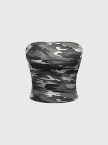 ROMWE Grunge Punk Y2K Camo Crop Top And Mini Skirt 2Pcs Set, Sexy - Multicolor - View 5