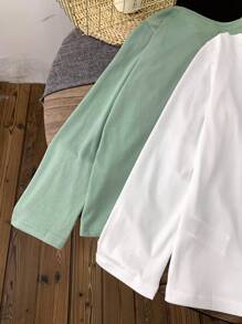SHEIN Leap Crew 4 Pieces Set Tween Boy Essential Basic Long Sleeve T-Shirts - Mint Green - View 4