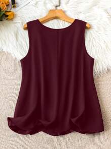 SHEIN LUNE Große Größen T-Shirt mit einfarbigem Kontrast-Spitzendesign, ärmelos, Sommer