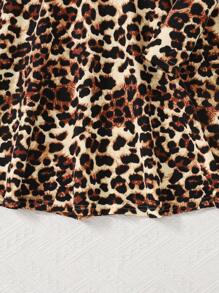 SHEIN Serisse Kids Tween Girl 优雅经典豹纹立领羊腿长袖 A 字裙，适合秋冬秋冬季，适合日常休闲穿着 - 棕色 - 查看 7