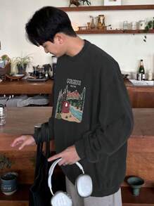 DAZY Men's Casual Letter & Plant Graphic Crew Neck Long Sleeve Pullover Sweatshirt, Autumn/Winter - Grey - View 2