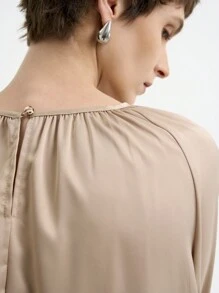 SHEIN Clasi Women's Elegant Fashion Commuting Long Sleeve Round Neck Decorative Button Plain Satin Blouse
