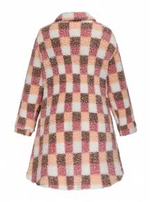 Calvaya Jaket Fleece Teddy Kasual Wanita Ukuran Besar dengan Motif Seluruh Permukaan, Bahu Jatuh Longgar, Saku Lipat, Musim Gugur/Dingin - MultiWarna - View 2