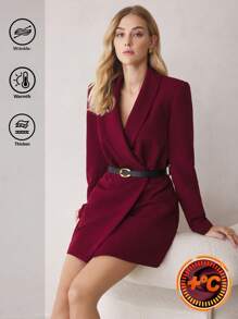 BizChic Women's Red Blazer Dress, Urban Commute Business Casual Outfit, Office Lady Elegant Party Evening Dress, Autumn - Burgundy - View 2