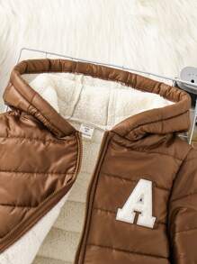 SHEIN 1 pieza Abrigo acolchado con capucha forrado térmico de estilo casual para niños pequeños, adecuado para la temporada de otoño/invierno